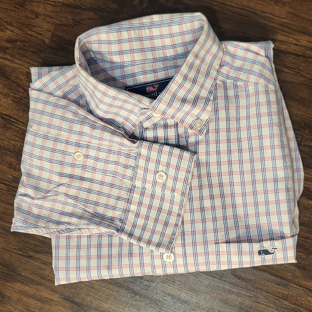 Vineyard Vines Pink and Blue Plaid Classic Fit Tucker Shirt Size Small